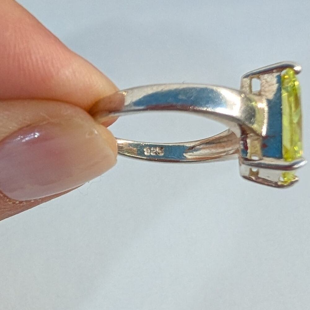 Sterling Silver Man Made Lemon Quartz Rings Set Size 7 & 7.5 Yellow Silver Pair - Picture 10 of 14